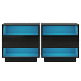 Artiss 2x Bedside Table LED with 2 Shelves - HANA Black