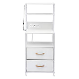 Artiss Bedside Table Tall Nightstand with Charging Station Drawers LED White