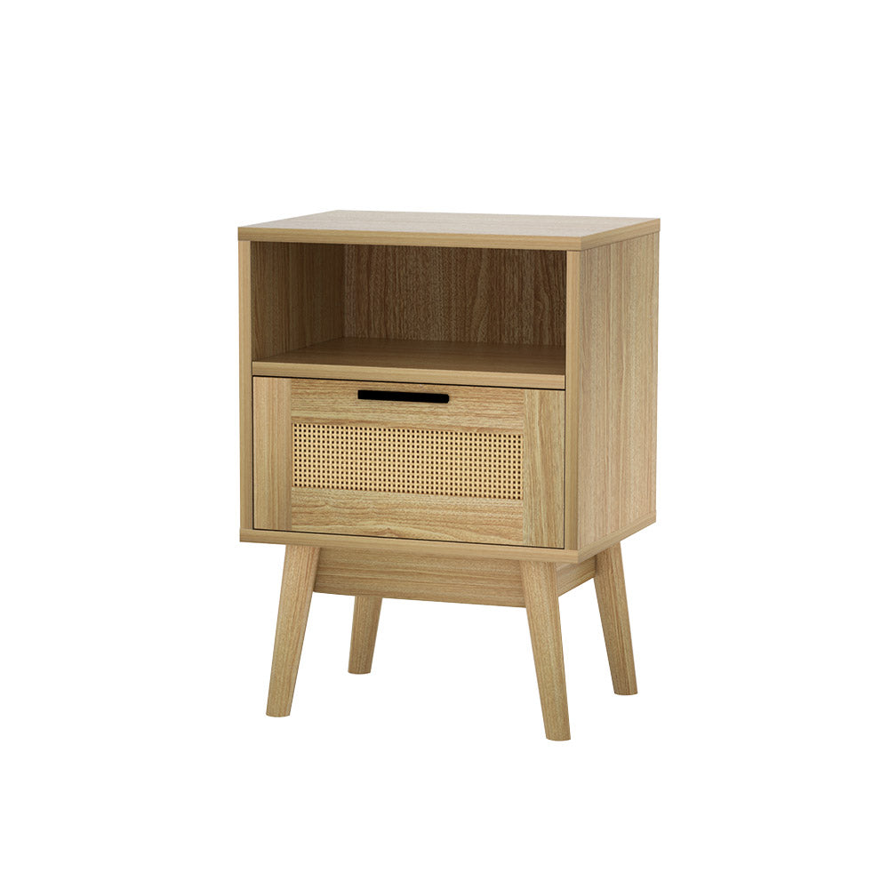 Kaveno Bedside Tables Rattan Drawers Side Table Nightstand Storage Cabinet Wood