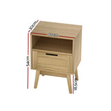 Kaveno Bedside Tables Rattan Drawers Side Table Nightstand Storage Cabinet Wood