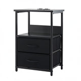 Artiss Bedside Table LED Nightstand Charging Station 2 Drawers Foldable Black