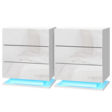 Artiss 2x Bedside Table LED 3 Drawers - MORI White