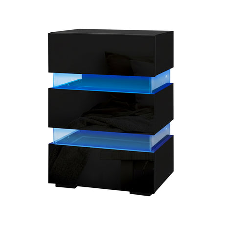 Artiss 2x Bedside Table LED 3 Drawers - LUMI Black