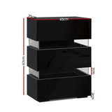 Artiss 2x Bedside Table LED 3 Drawers - LUMI Black