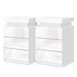 Artiss 2X Bedside Table LED 3 Drawers - COLEY White