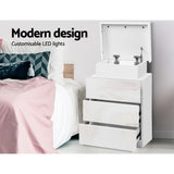Artiss 2X Bedside Table LED 3 Drawers - COLEY White