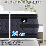 Audreamy Geneva Mattress – 36cm Euro Top Cool Gel Foam 7-Zone Pocket Spring Dual-Sided Firmness Medium Soft/Firm (Queen)