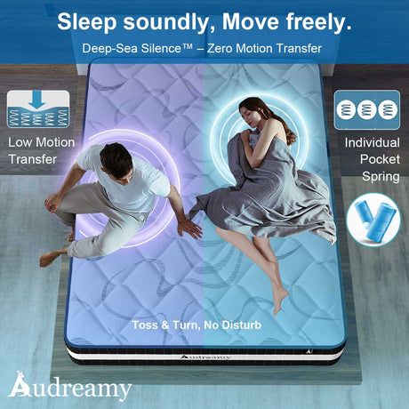 Audreamy Lisbon Mattress – 28cm Ergonomic 4D Spa-Like Plush Soft Tight Top Bamboo Fiber Fabric 7-Zone Pocket Spring Medium