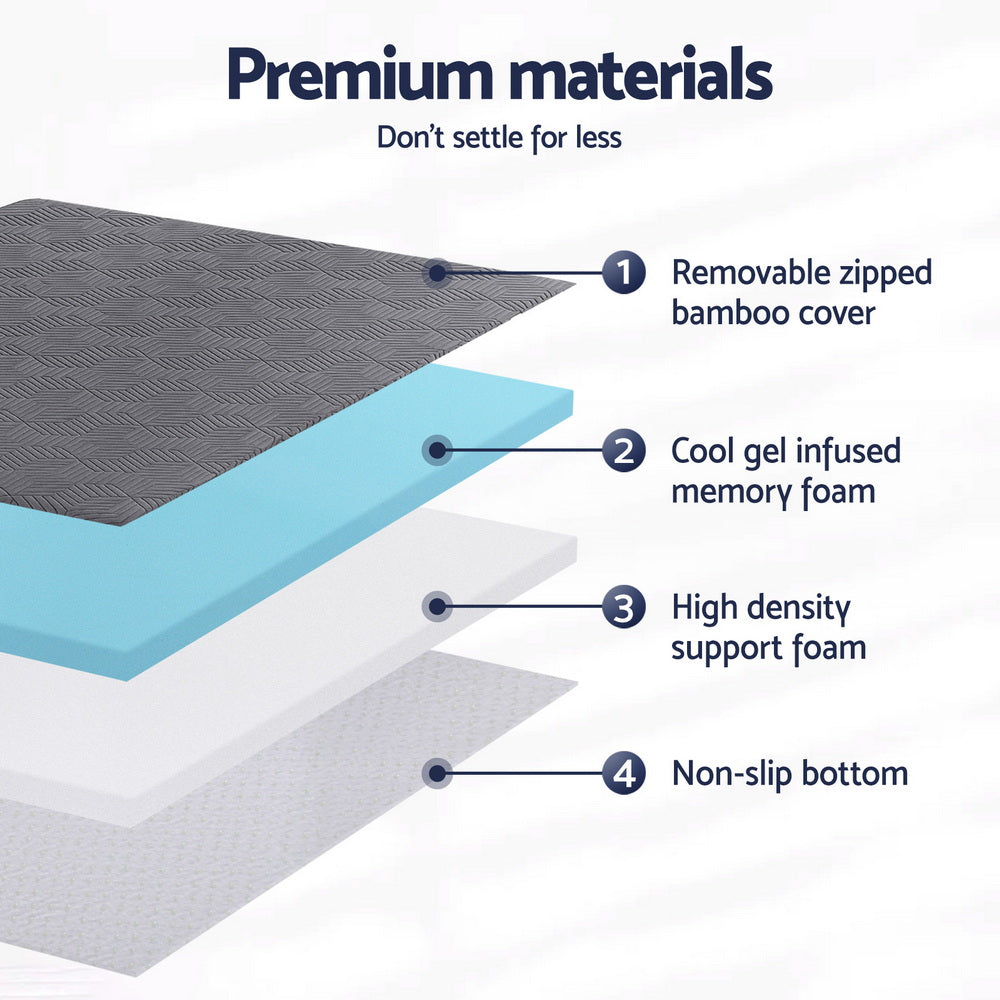 Giselle 8cm Memory Foam Mattress Topper Gel Dual Layer Foam Bamboo Queen
