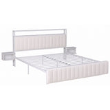 Artiss King Metal Bed Frame Boucle Headboard Charging Station Side Table White