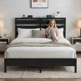 Artiss Bed Frame Queen Size LED Metal Bed Base with Charging Station