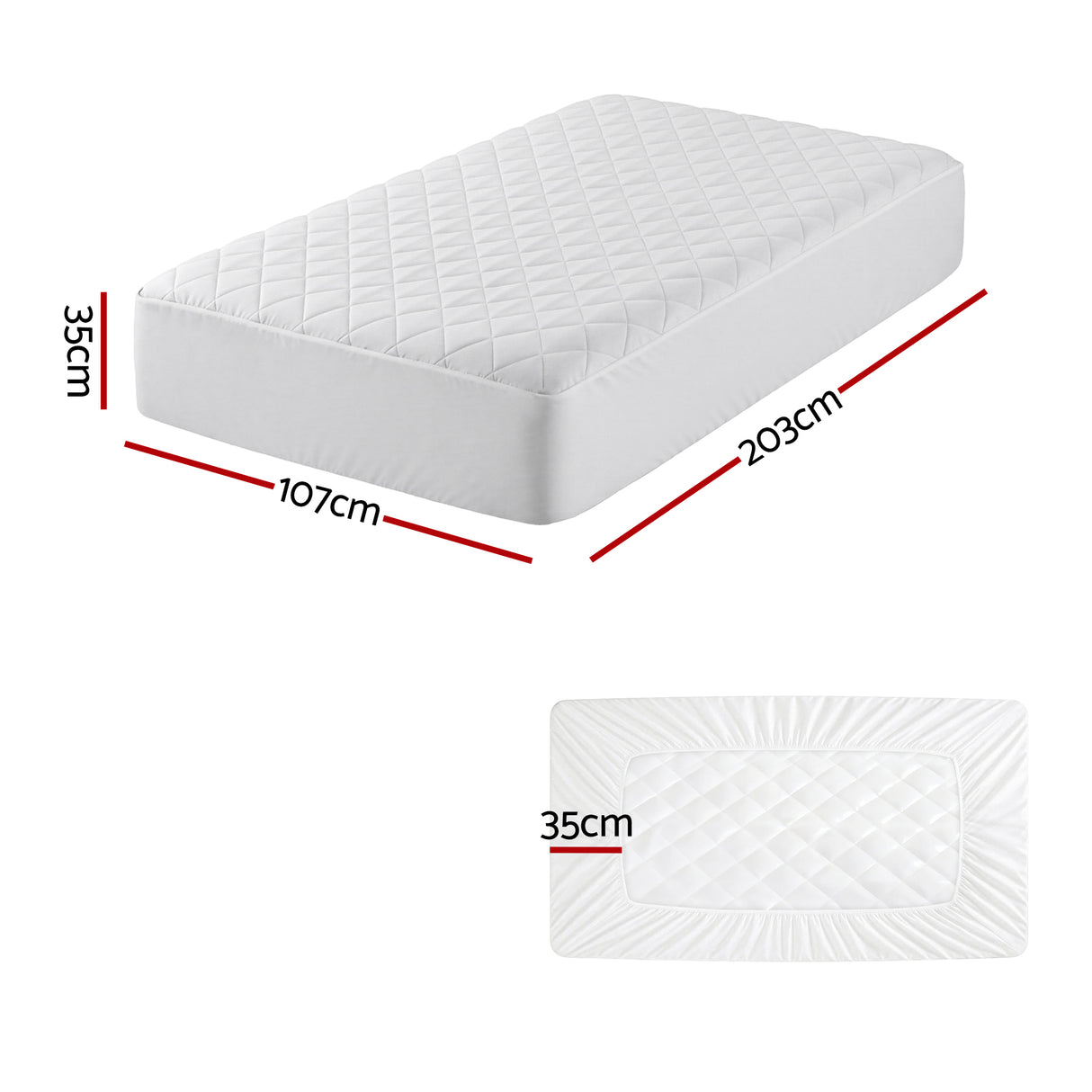 Giselle Waterproof Mattress Protector 100% Cotton Quilted Fitted Cover King Single