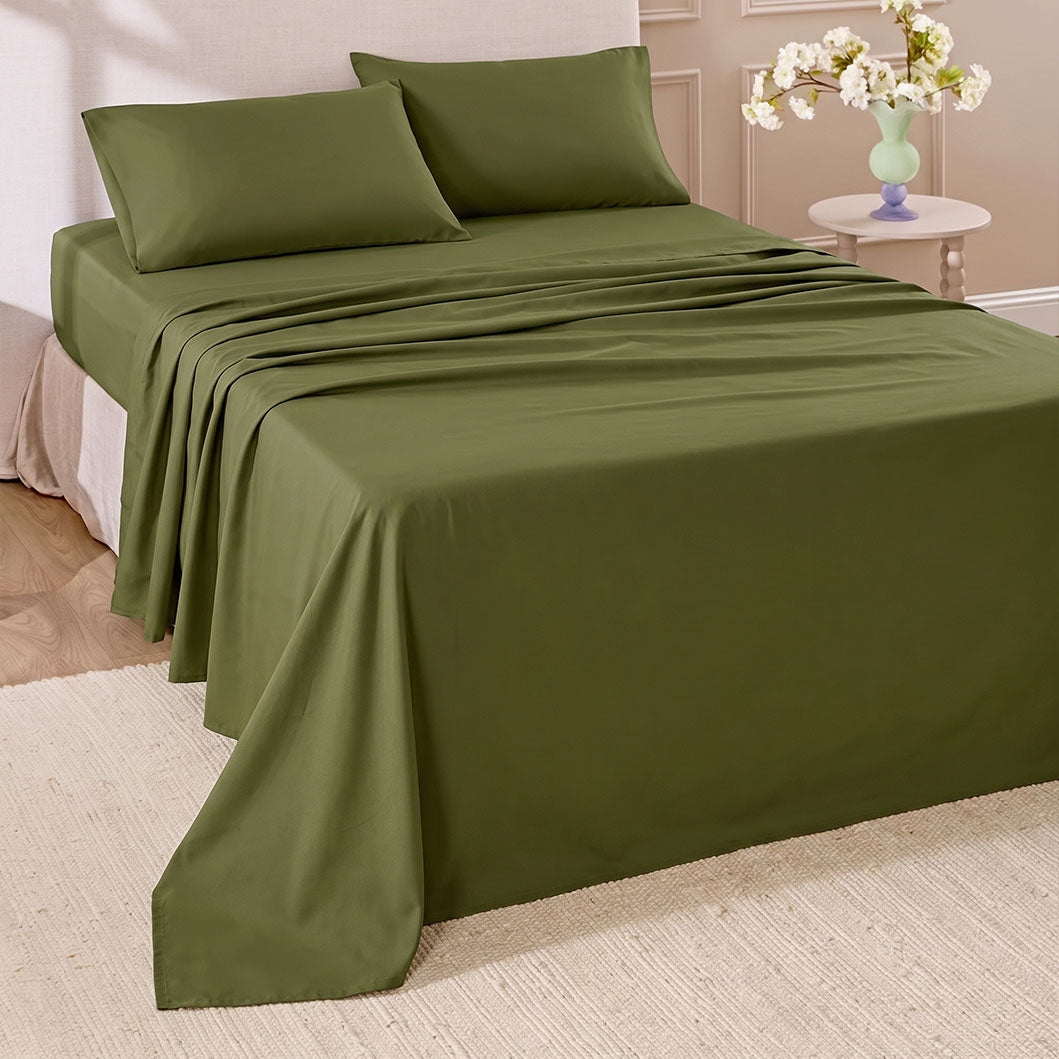 Hotel Soft Bed Sheet Set- Bedding Sheets & Pillowcases Breathable Bedding Wrinkle, Fade, Stain Resistant-Deep Pocket Flat Fitted Bed Sheet Set