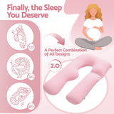 Giselle Bedding Pregnancy Pillow U Shaped Full Body Pillow with 100% Cotton Jersey Cover Maternity Pillow for Sleeping Reading, Pink, 73x133cm