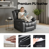 Artiss Manual Massage Recliner Chair for Living Room, Leather Sofa Lounge Reclining Chair with 2 USB Port, 160° Recline Reading Chair with 20CM Wide Armrests, 8 Point Vibration & Lumbar Heat, Black