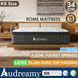 Audreamy Rome Mattress – 34cm Euro Top 100% Natural Latex Memory Foam 9-Zone Pocket Spring Hybrid Medium Firm All Sizes（In-stock sizes S & D ship now. KS, Q & K sizes Pre-Order，ship by 20/02/2025）