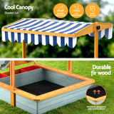 Keezi Kids Sandpit Wooden Canopy Sandbox With Cover Funnel Outdoor Toys 110cm Green