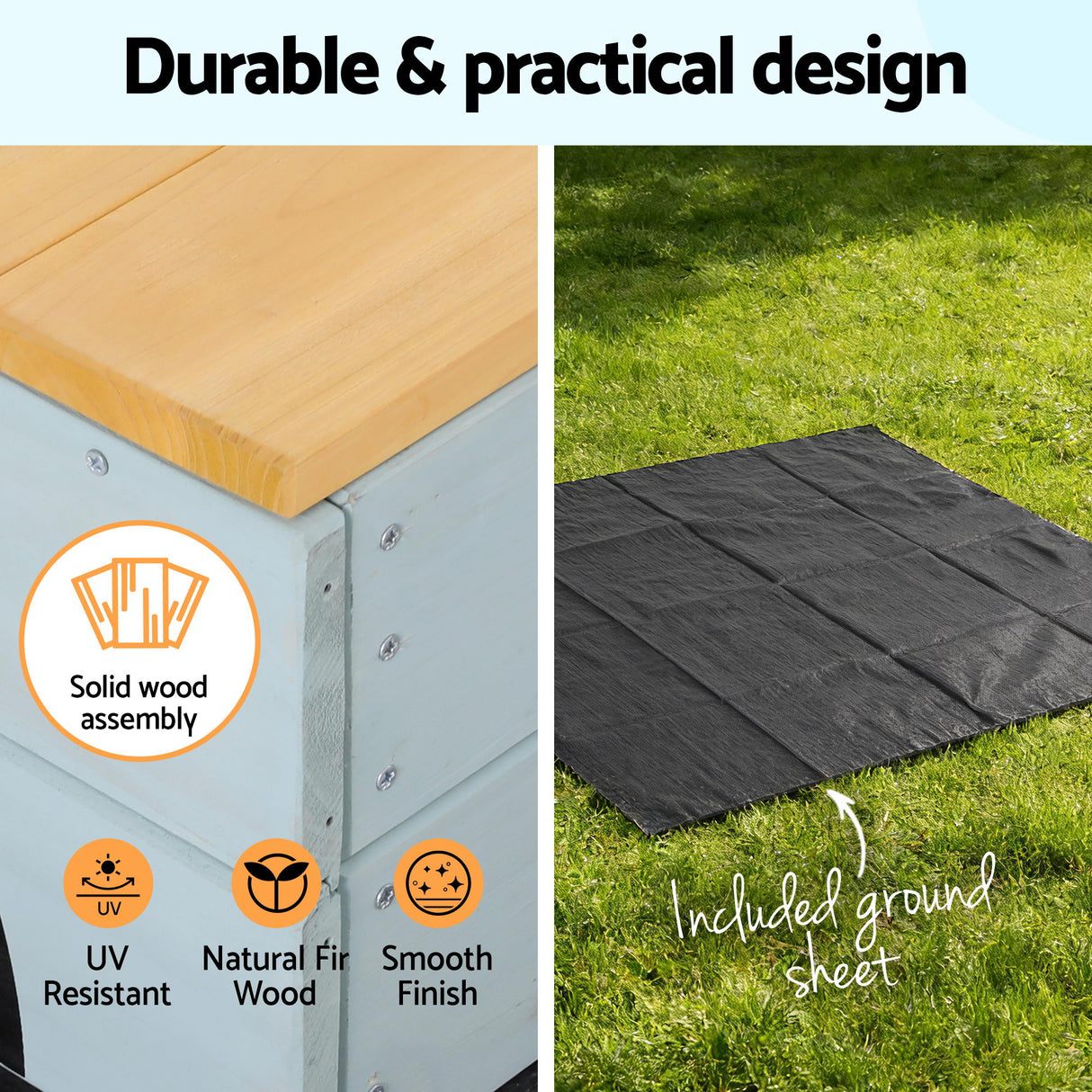 Keezi Wooden Car Sandpit Kids Sandbox Outdoor Play Toy w/ Storage Ground Sheet 120cm