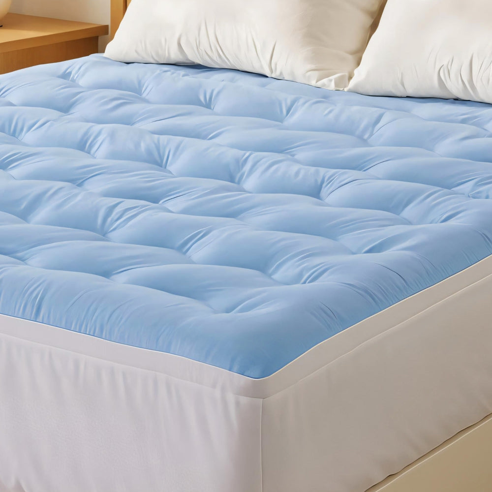 Giselle Bedding Pillowtop Mattress Topper 5cm Reversible Cooling & Soft Coral Fleece Pad for Back Pain Relief, Washable Skin-friendly Bed Protector with 45cm Deep Pocket Queen