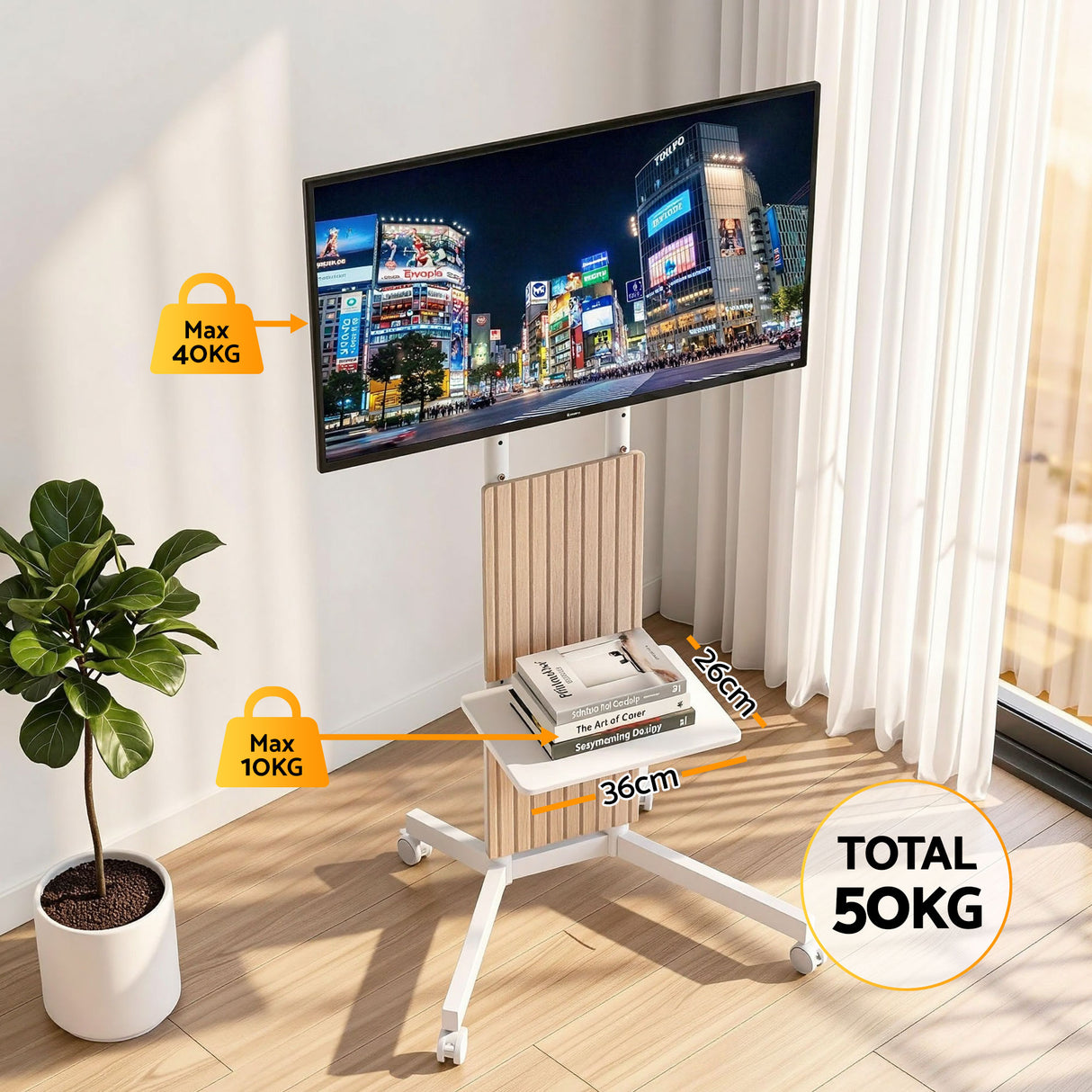 Artiss Mobile TV Floor Stand for 32-65" Mount Bracket Universal Adjustable Height with Wheels