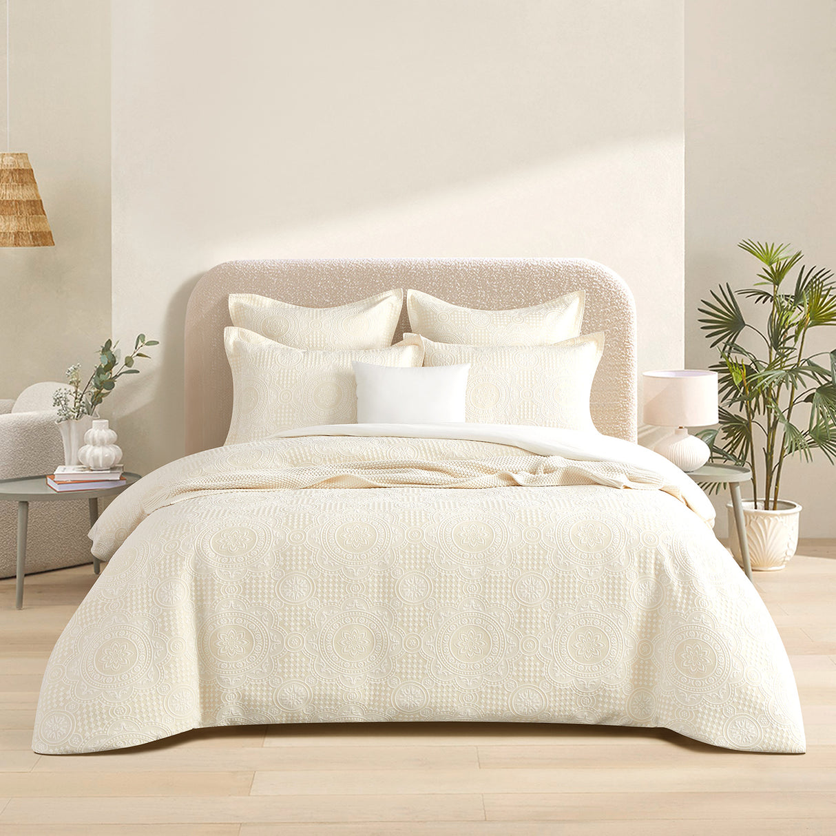 Dakota Beige Jacquard Queen Quilt Cover Set by Renee Taylor