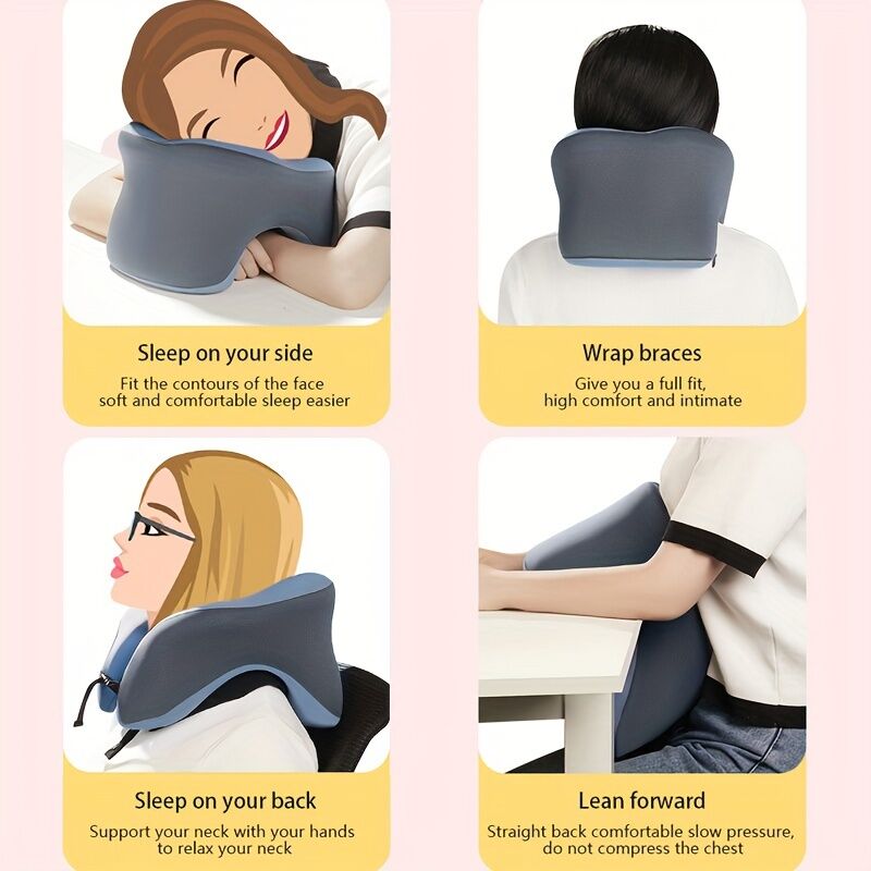 Ergonomic U-shaped core pillow for napping – Lightweight, dry clean only, synthetic fiber cover – Ideal for office, travel, camping, and home use – Supports stomach, back, or side sleepers. Office nap pillow | Ergonomic design | Pillow, sleeping pillow