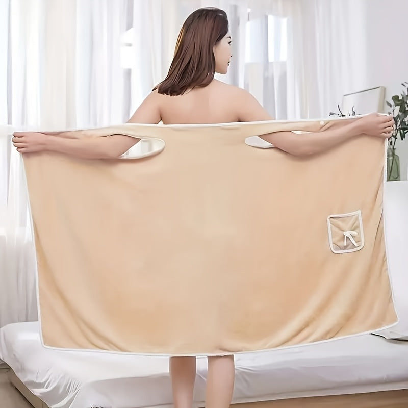 1-Piece Bath Towel with Pocket, Wearable Bath Towel, Bathroom Shower Supply, Can be Used as Robe, Nightgown, Sexy Strap Dress, Blanket, Indoor/Outdoor Fitness Sauna Shawl, Easy to Carry, Machine Washable（blue）