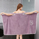1-Piece Bath Towel with Pocket, Wearable Bath Towel, Bathroom Shower Supply, Can be Used as Robe, Nightgown, Sexy Strap Dress, Blanket, Indoor/Outdoor Fitness Sauna Shawl, Easy to Carry, Machine Washable（Purple）