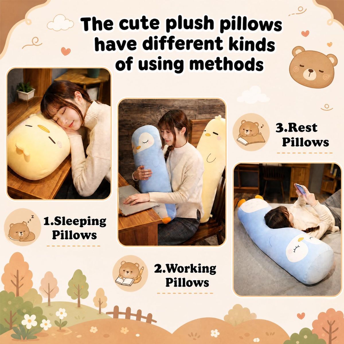 Long-Shaped Pillow Plush Pillow Hugging Pillow Soft Pillow Sleeping Pillow Gift - Gray - Size 39in