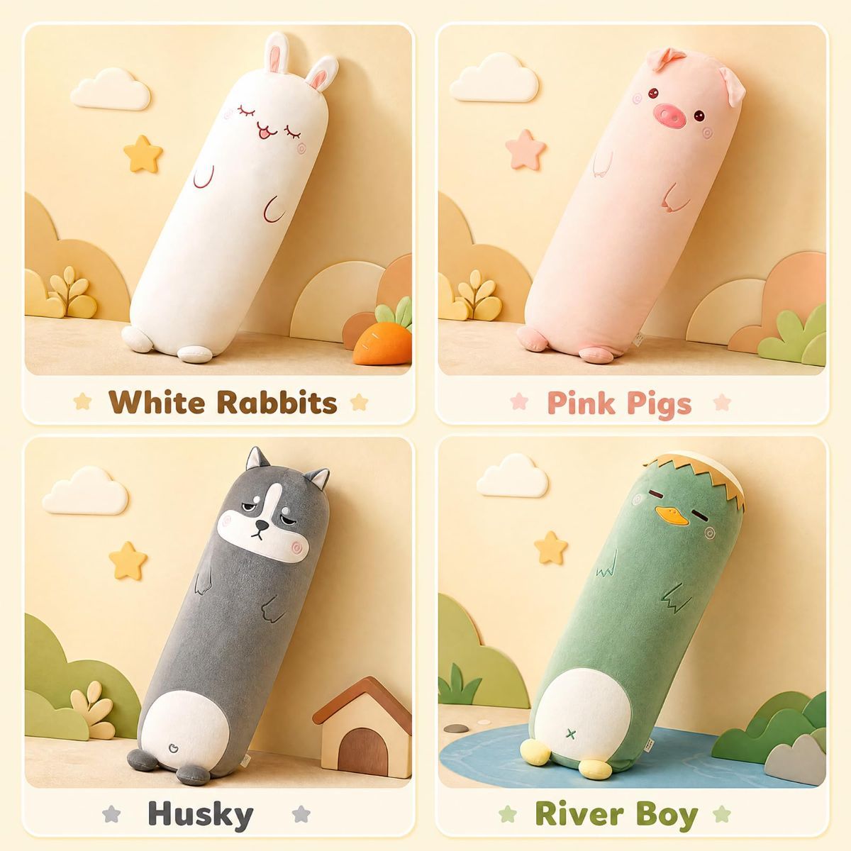 Long-Shaped Pillow Plush Pillow Hugging Pillow Soft Pillow Sleeping Pillow Gift - Gray - Size 39in