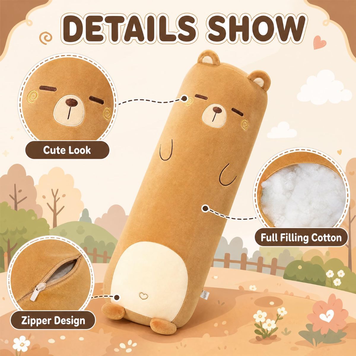 Long-Shaped Pillow Plush Pillow Hugging Pillow Soft Pillow Sleeping Pillow Gift - Yellow - Size 39in