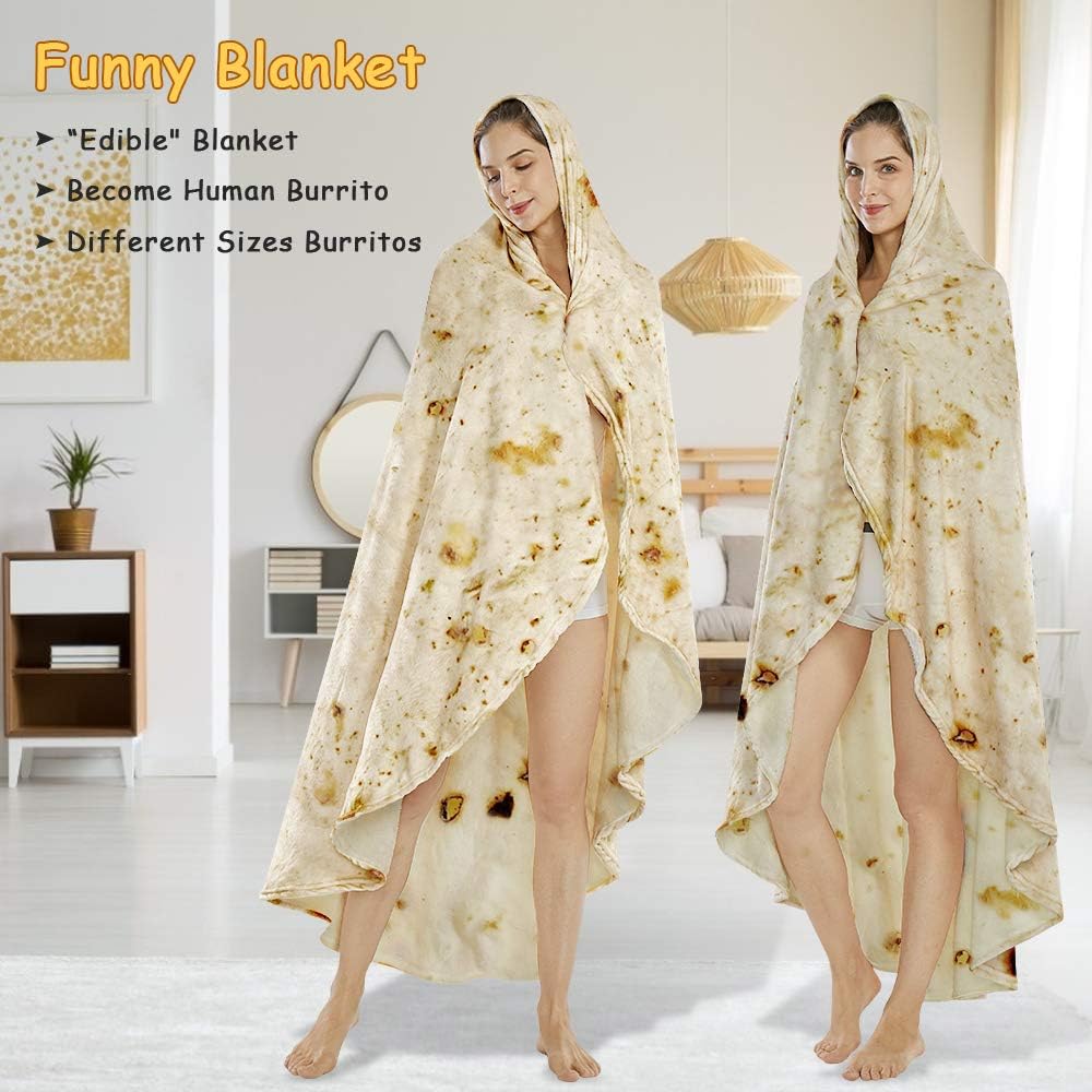 Burritos Tortilla Throw Blanket（Beige）, Novelty Funny Round Blanket for Adults & Kids, Soft Flannel Tortilla Wrap Blanket（36",Baby）