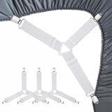 8-Pack Adjustable Bed Sheet Fasteners with Triangle 3-Clamp Design, White Elastic Bands & Nickel-Plated Clips—Secures Fitted Sheets, Sofa Covers, Car Seat Covers, and Tablecloths—Easy Install, Reusable