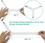8-Pack Adjustable Bed Sheet Fasteners with Triangle 3-Clamp Design, White Elastic Bands & Nickel-Plated Clips—Secures Fitted Sheets, Sofa Covers, Car Seat Covers, and Tablecloths—Easy Install, Reusable