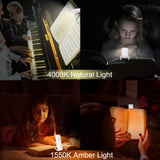 Rechargeable LED Book Light with Dimmable Warm White & Amber Modes – USB-Powered Clip-On Reading Lamp for Books, Sheet Music & Travel (White)