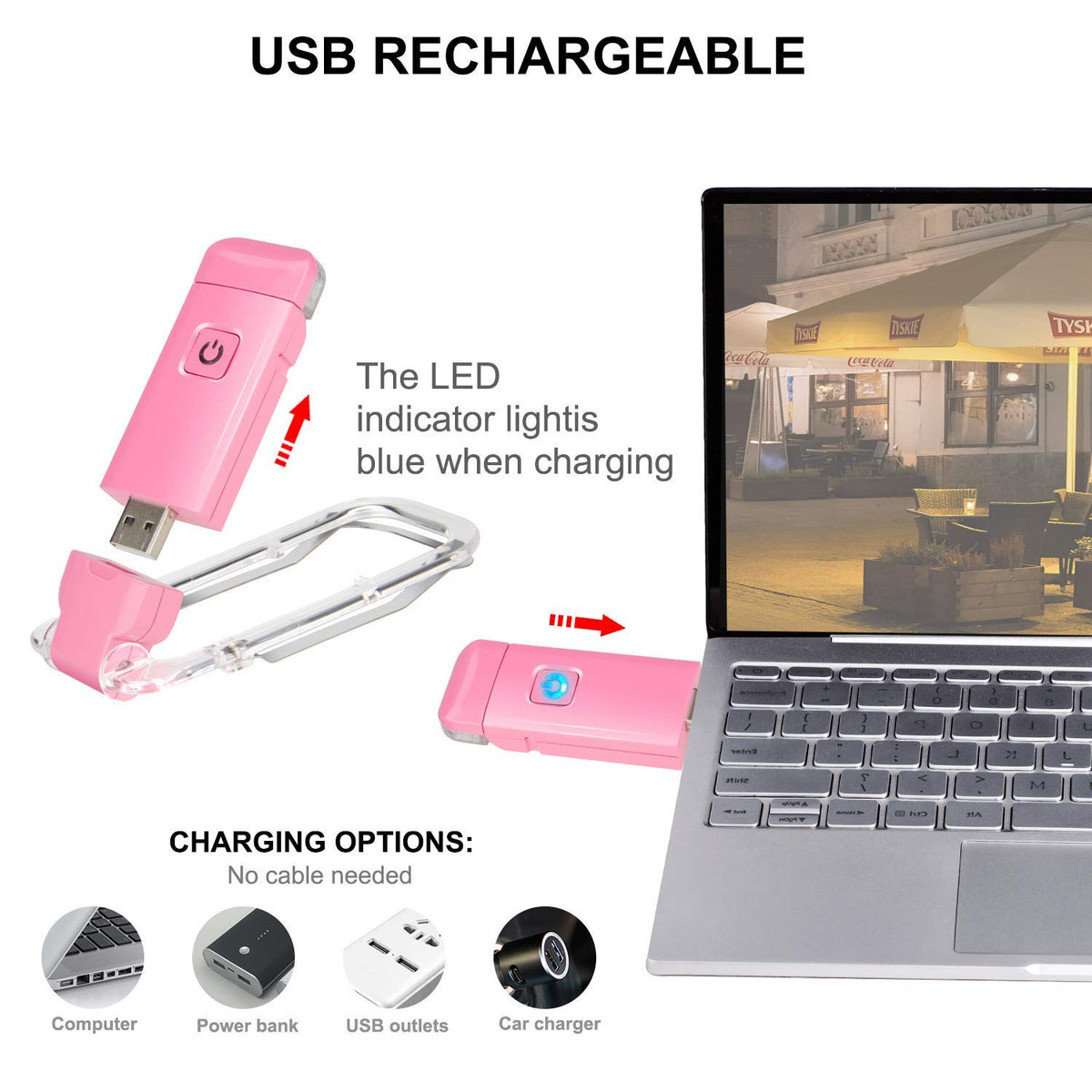 Rechargeable LED Book Light with Dimmable Warm White & Amber Modes – USB-Powered Clip-On Reading Lamp for Books, Sheet Music & Travel (Pink)
