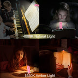 Rechargeable LED Book Light with Dimmable Warm White & Amber Modes – USB-Powered Clip-On Reading Lamp for Books, Sheet Music & Travel (Pink)