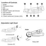 Rechargeable LED Book Light with Dimmable Warm White & Amber Modes – USB-Powered Clip-On Reading Lamp for Books, Sheet Music & Travel (Blue)