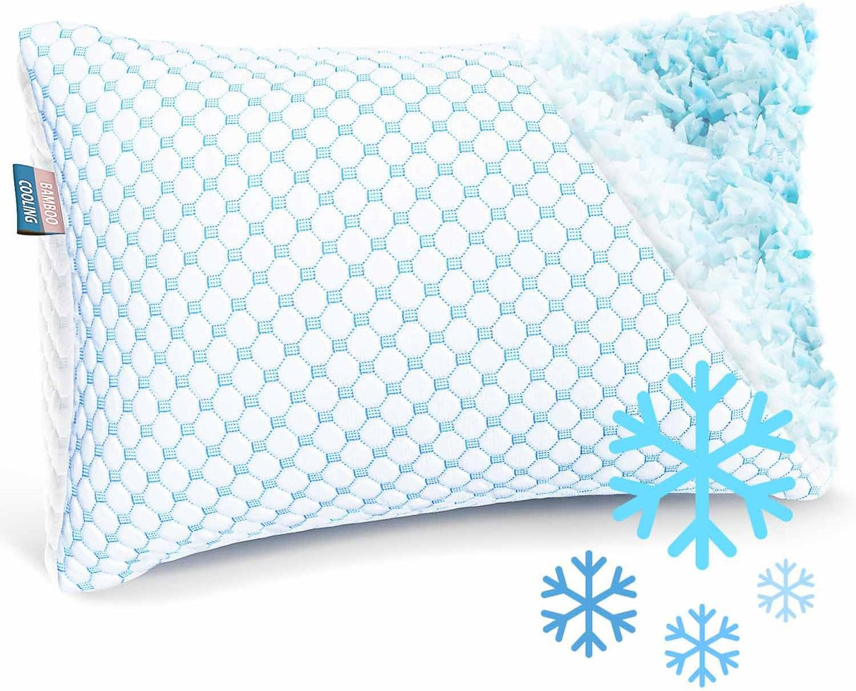 Standard Size Cooling Pillow with Shredded Memory Foam & Gel Infusion – Adjustable Loft, Breathable Dual-Sided Cover, 20" x 26" (Blue) | Other Sizes Available in Store