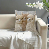 Cute Alpaca Throw Pillow Cover Set of 2 – Soft Faux Fur Decorative Cushion Case for Sofa, Bed, Car – Cozy Home Accent (Gray)
