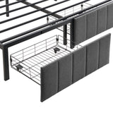 Double Bed Frame with 2 Storage Drawers and LED Lights Headboard, Upholstered Bed Frame with Charging Station, No Box Spring Needed, Easy Assembly - Grey
