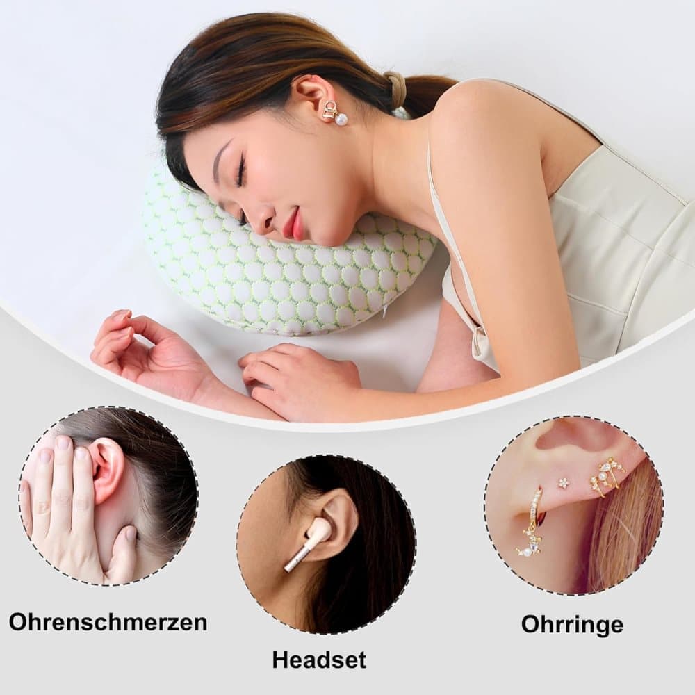 1 Orthopedic Pillow with Ear Holes for Side Sleeping, Super Microfiber Bamboo Fiber, Green