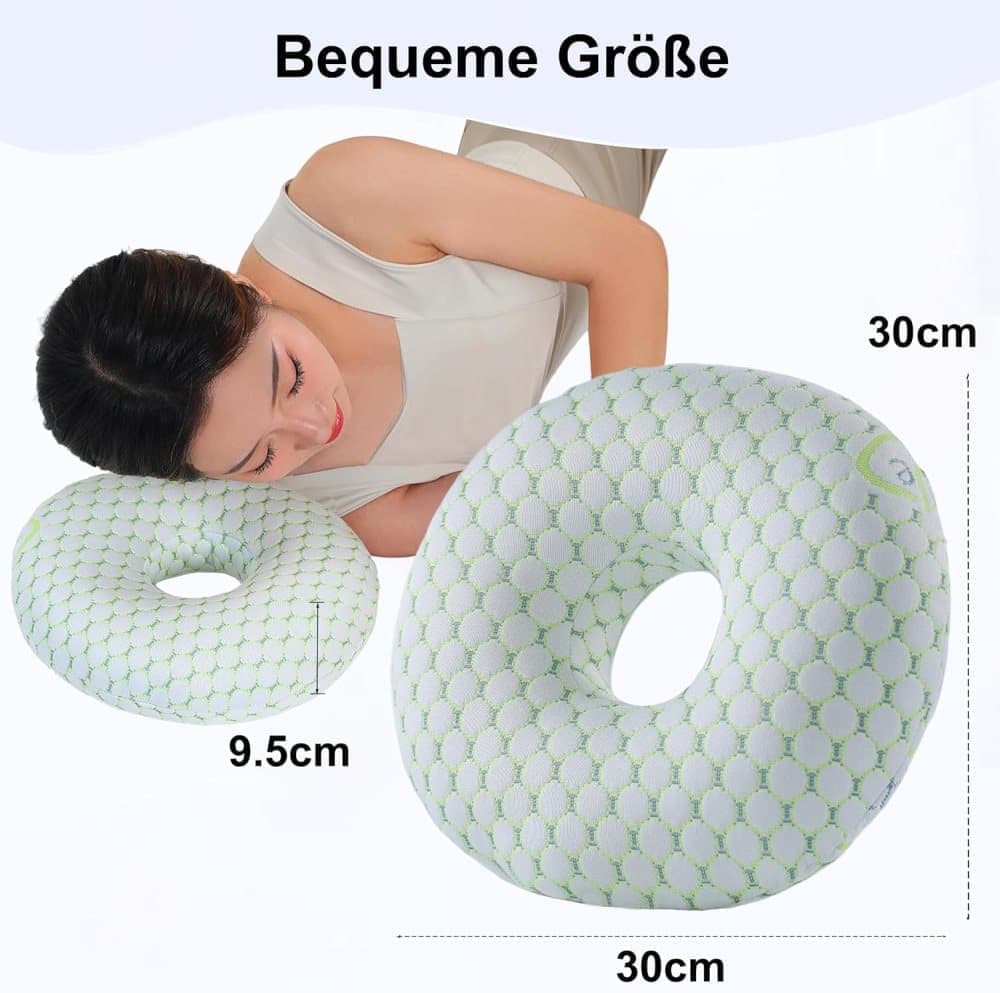 1 Orthopedic Pillow with Ear Holes for Side Sleeping, Super Microfiber Bamboo Fiber, Green