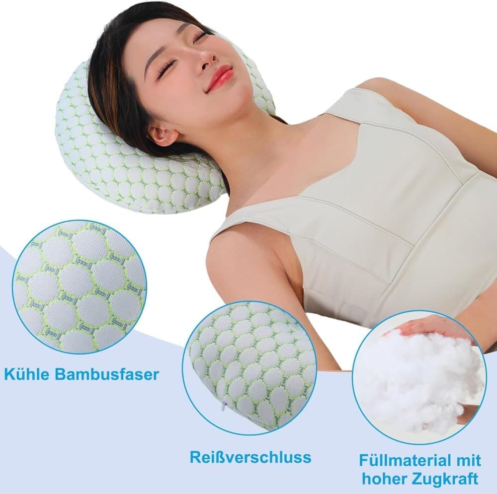 1 Orthopedic Pillow with Ear Holes for Side Sleeping, Super Microfiber Bamboo Fiber, Green