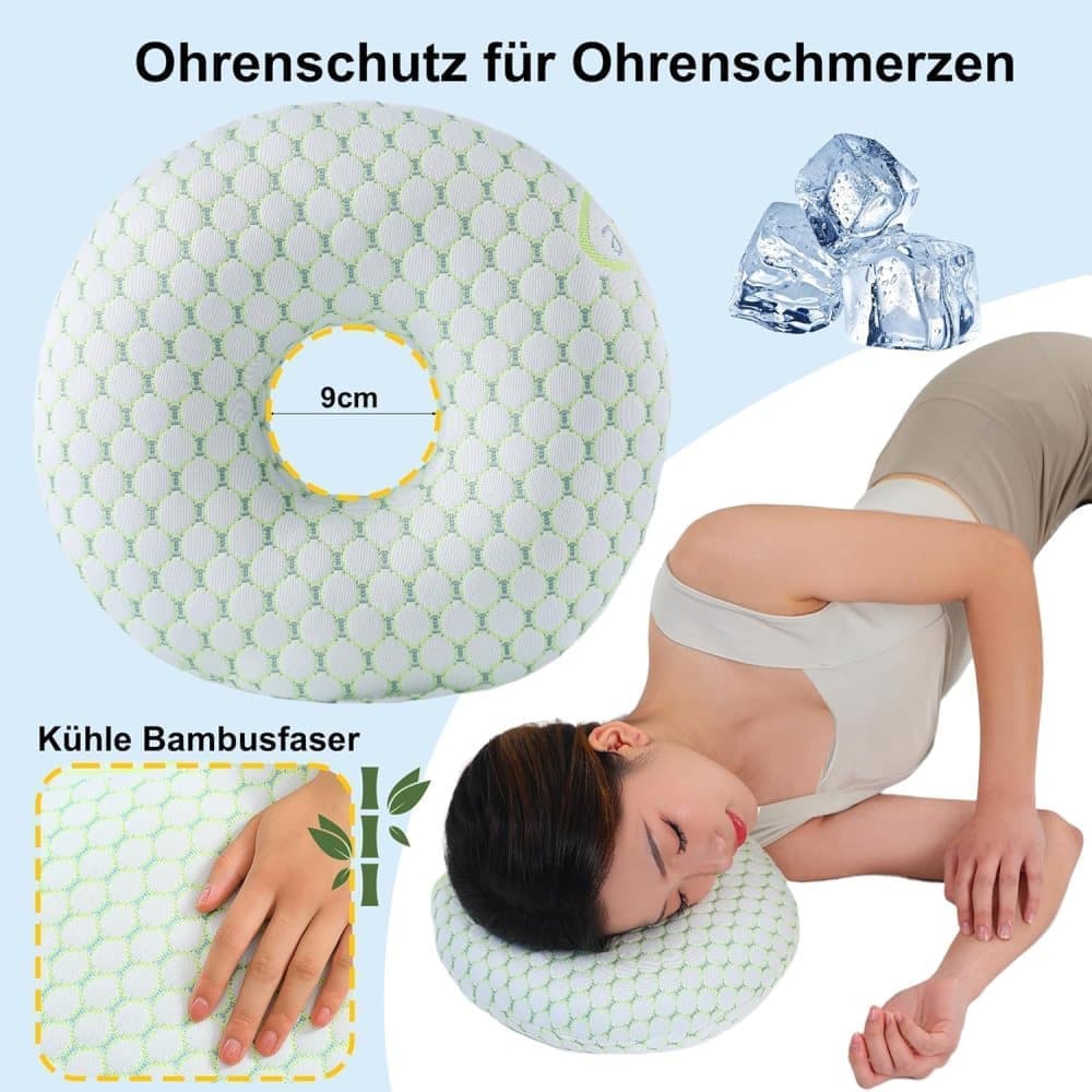 1 Orthopedic Pillow with Ear Holes for Side Sleeping, Super Microfiber Bamboo Fiber, Green