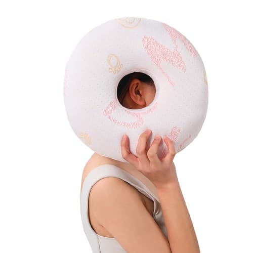 Orthopedic Pillow with Ear Holes for Side Sleeping, Super Microfiber Bamboo Fiber Perforated Pillow, Comfortable and Ear-Friendly, Pink