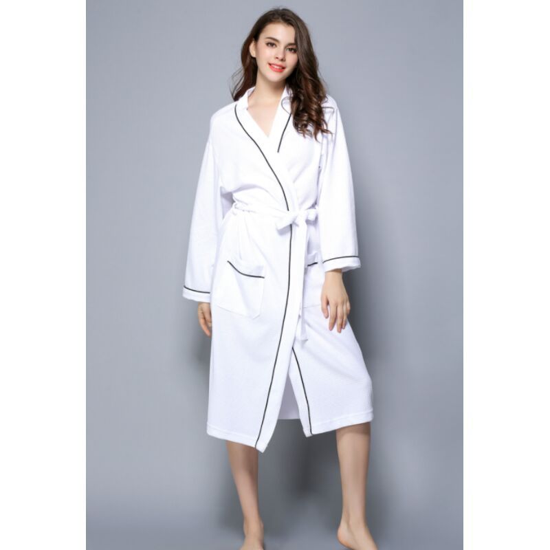 Women Bathrobe, Lightweight Waffle Cotton Unisex Dressing Gown, White L