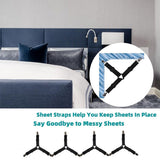 Bed Sheet Tensioners - 4 Pieces - Duvet Sheet Tensioner Clips - Duvet Clamps - Duvet Cover Tensioners - Sheet Clips - Adjustable - Sheet Suspenders - Fitted Sheet Clamps - Bed Sheet Clips - Say Goodbye to Messy Sheets - Won't Shift - Black