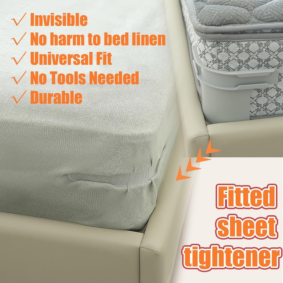 4 pieces - Sheet holder - Bed sheet holder - Duvet clips - Sheet clamps - with fastening strips - removable fitted sheet corner holders - bed clips - corner holders for covers - for mattress protectors, bedding, blankets - 15*12*8.5 cm - grey