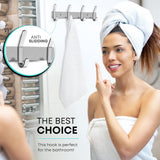 Wardrobe hooks - 4 hooks Stainless steel - Hook strip - Clothes hooks - For wall, wardrobe rail, wall wardrobe for bedroom, bathroom, kitchen - Silver - Coat hooks